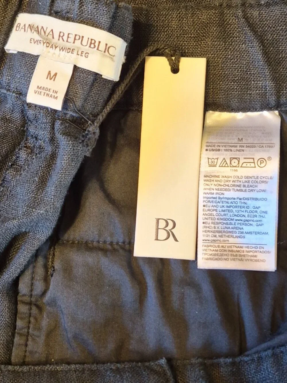 NWT Banana Republic M Black The Everyday Wide Leg Pant in Linen Lightweight